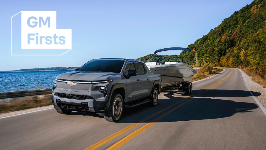 Chevrolet Silverado EV towing a boat