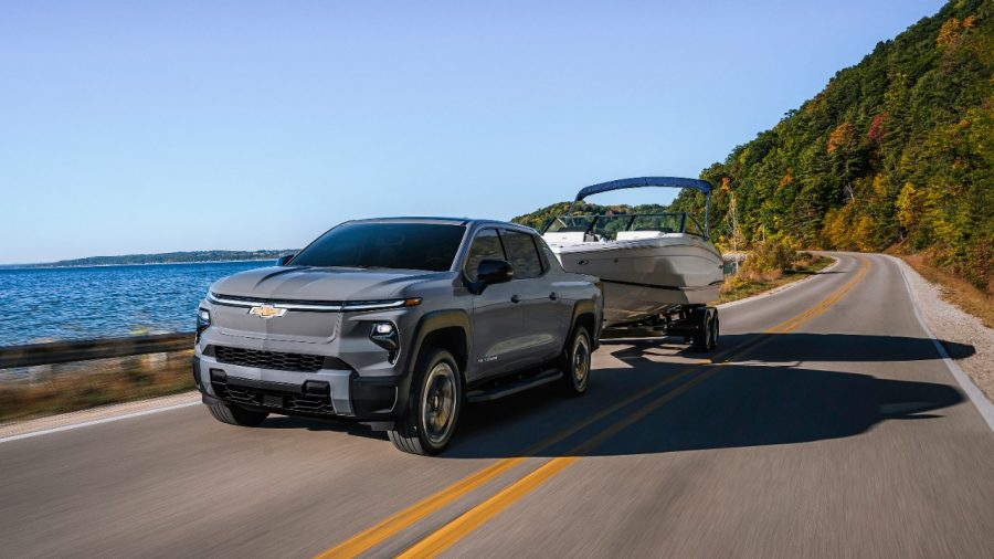 Chevrolet Silverado EV towing a boat