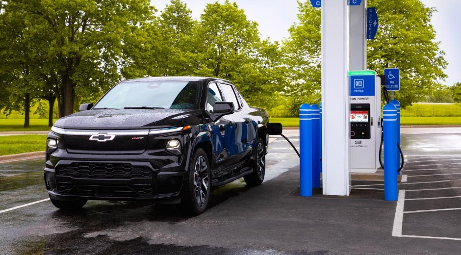 Front View of the Cadillac LYRIQ Parked at a Public Charging Station